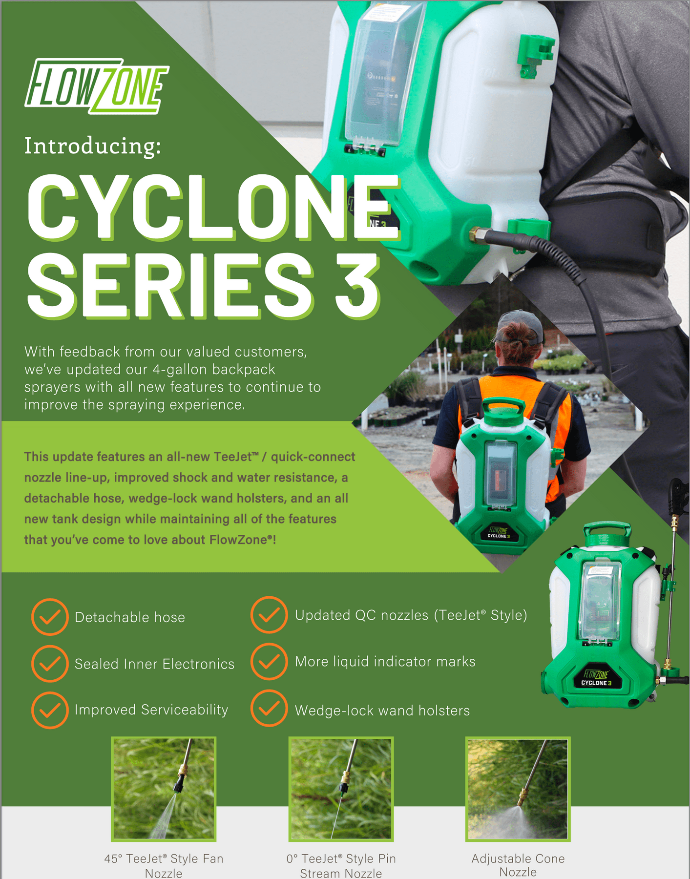 FlowZone Backpack Sprayer - Cyclone 3 Battery Operated